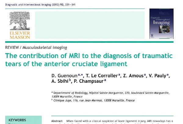IRM du genou : The contribution of MRI to the diagnosis of traumatic tears of the ACL