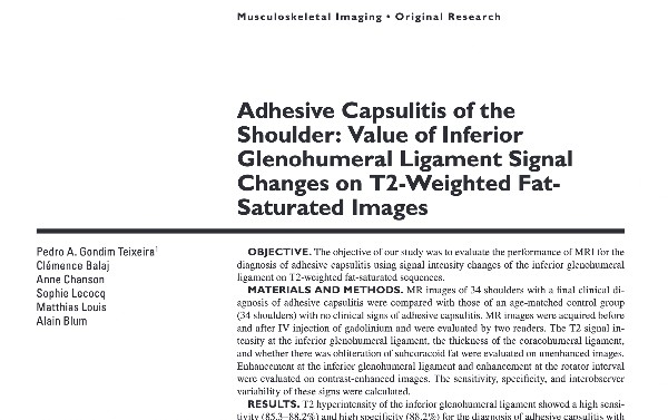 IRM de l’épaule : Adhesive capsulitis of the shoulder